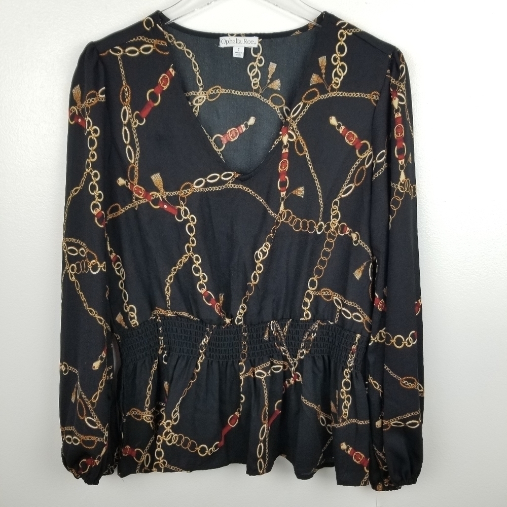 Ophelia Roe Black Blouse with Chains NWT